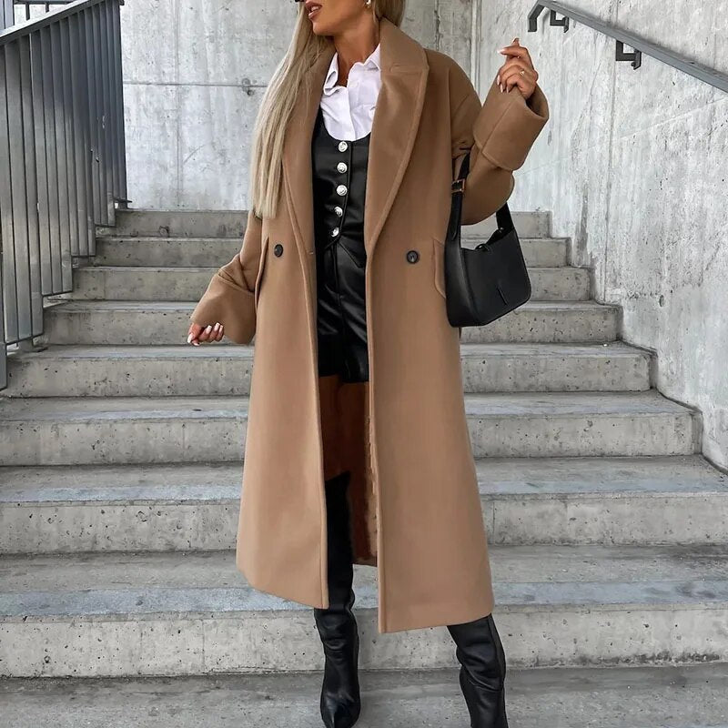 Élise | Manteau long en laine avec boutons classiques